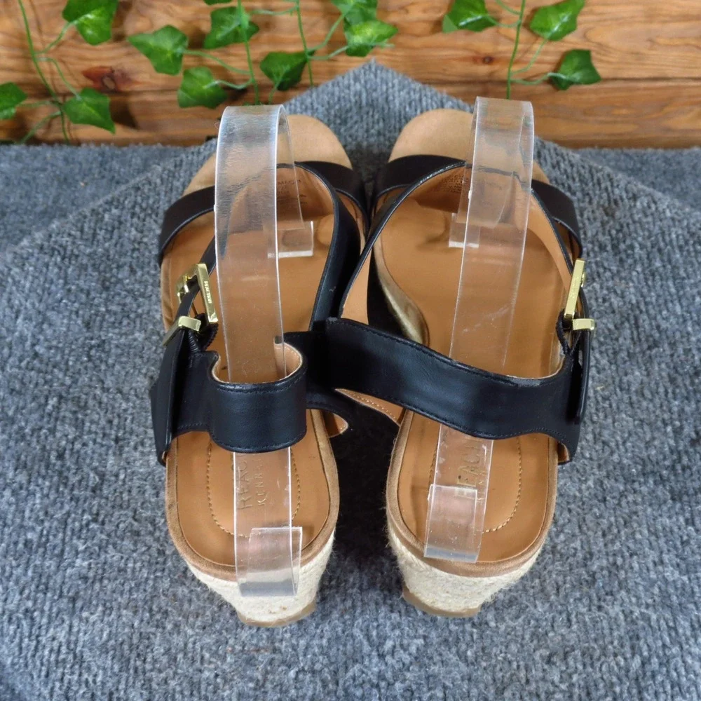 Kenneth Cole Reaction Card Wedge Womens Espadrille Sandal 11 Summer Black Jute